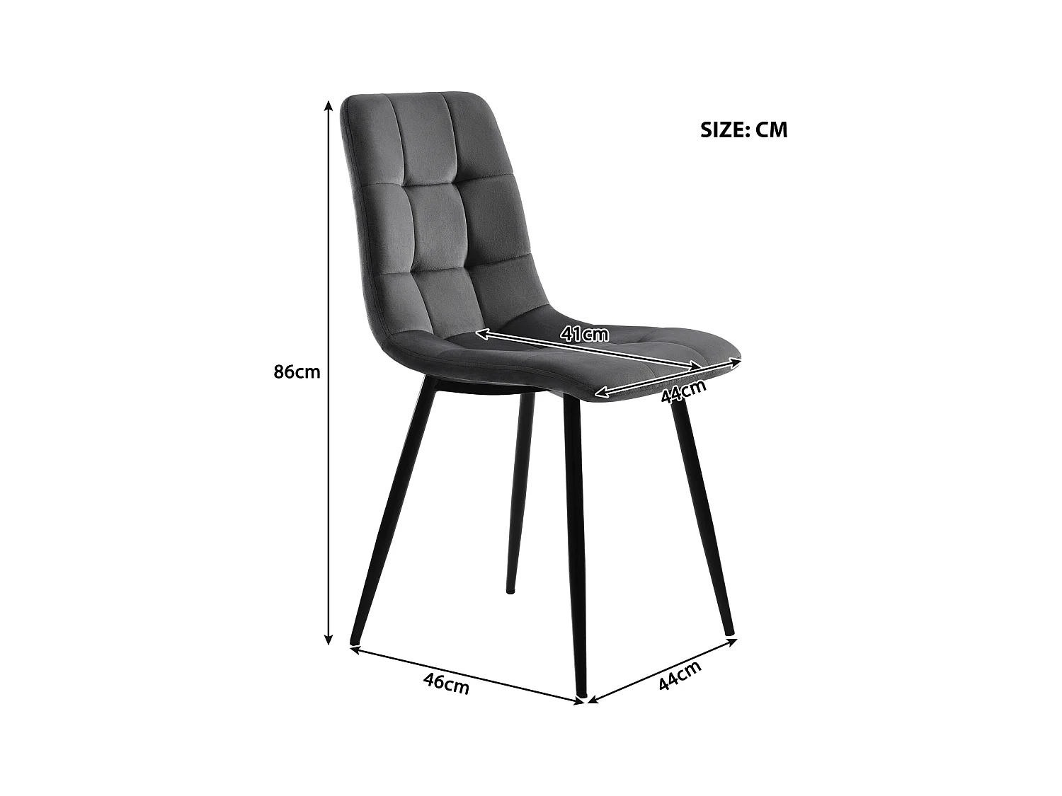 Lot de 4 chaises de salle à manger modernes rembourrées avec dossier, chaise de cuisine, chaise de salon, assise en velours, pour bureau, chambre à coucher, gris