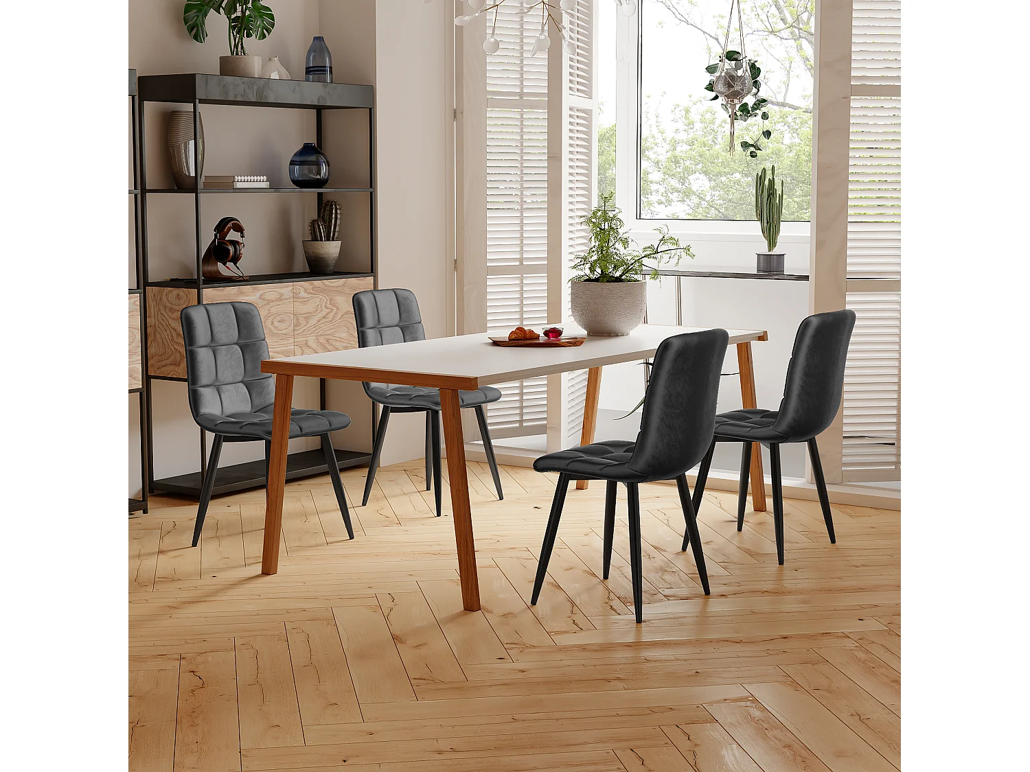 Lot de 4 chaises de salle à manger - modernes rembourrées avec dossier - velours - pour salle à manger,salon - gris
