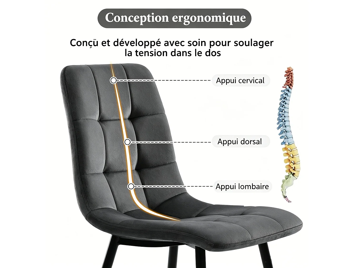 Lot de 4 chaises de salle à manger - modernes rembourrées avec dossier - velours - pour salle à manger,salon - gris