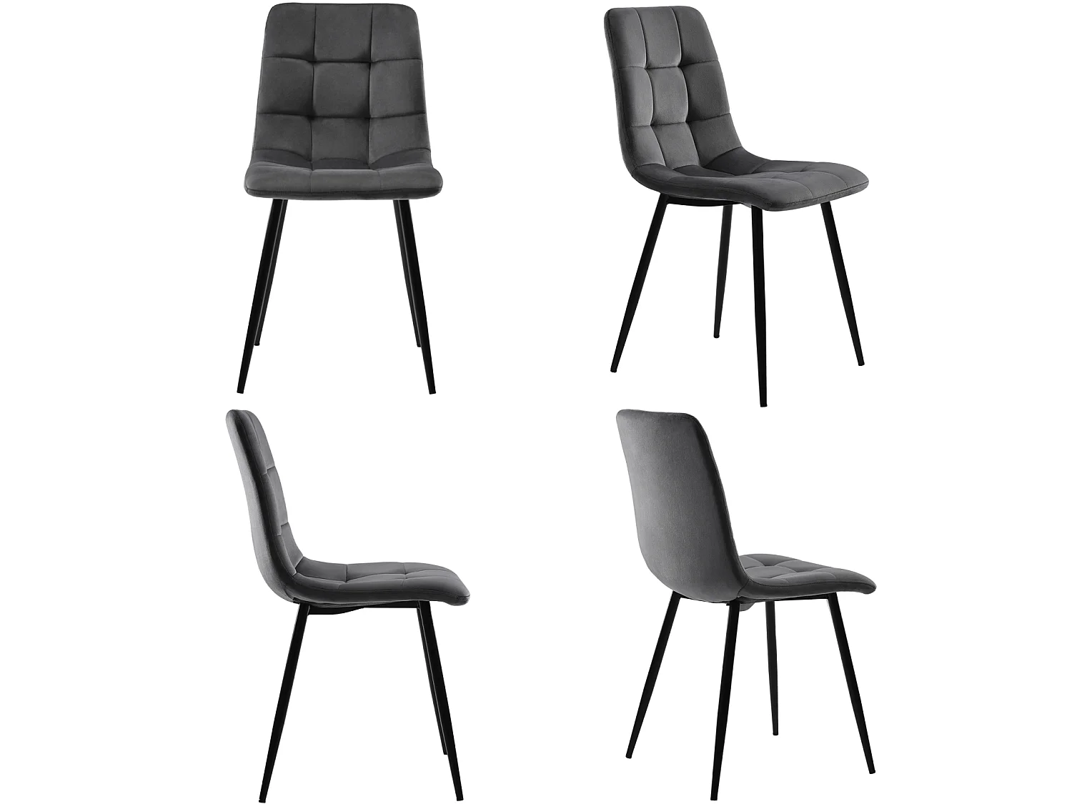 Lot de 4 chaises de salle à manger - modernes rembourrées avec dossier - velours - pour salle à manger,salon - gris