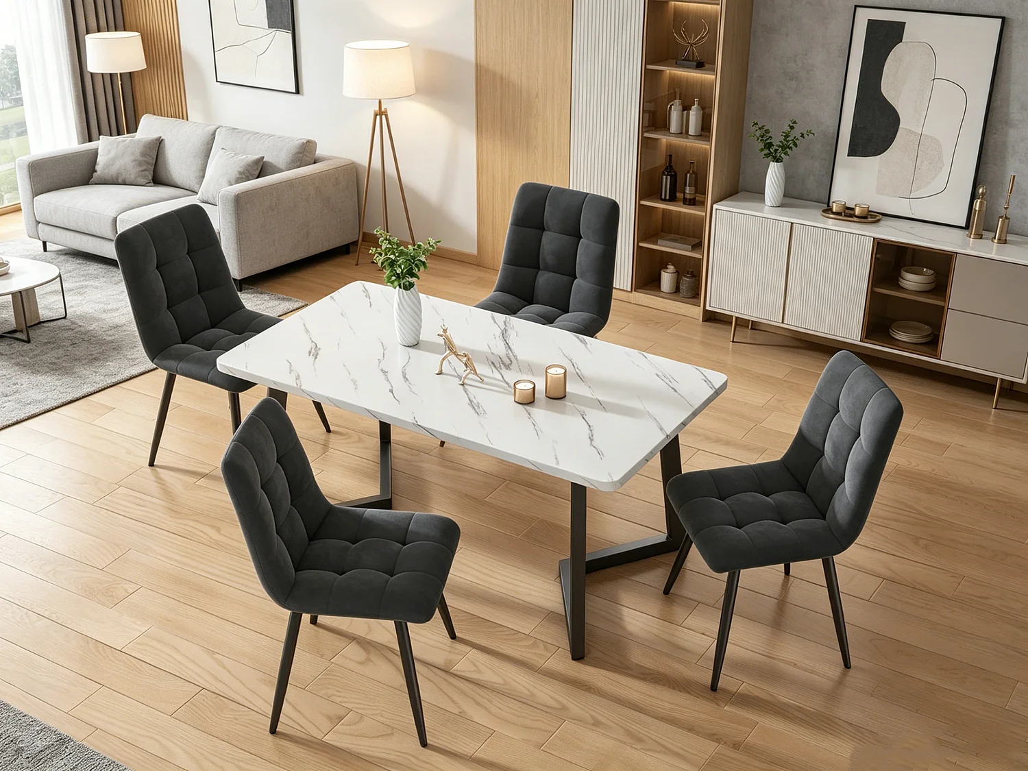 Lot de 4 chaises de salle à manger - modernes rembourrées avec dossier - velours - pour salle à manger,salon - gris
