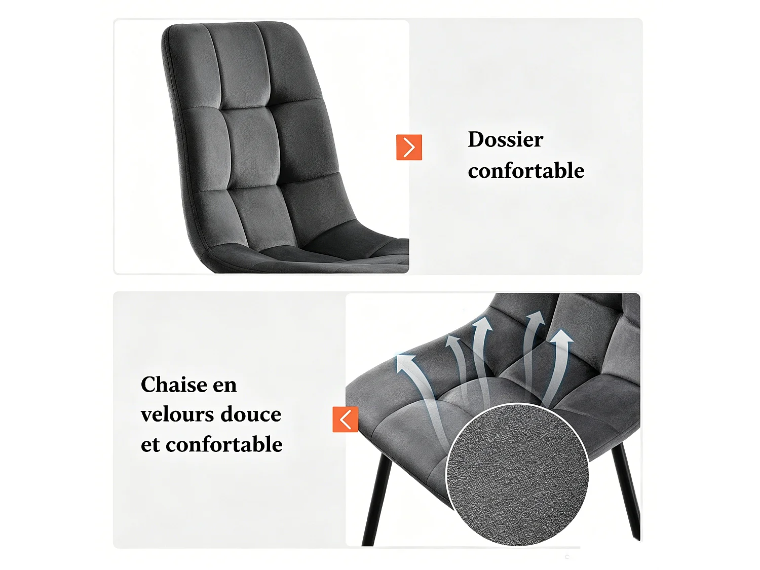 Lot de 4 chaises de salle à manger - modernes rembourrées avec dossier - velours - pour salle à manger,salon - gris