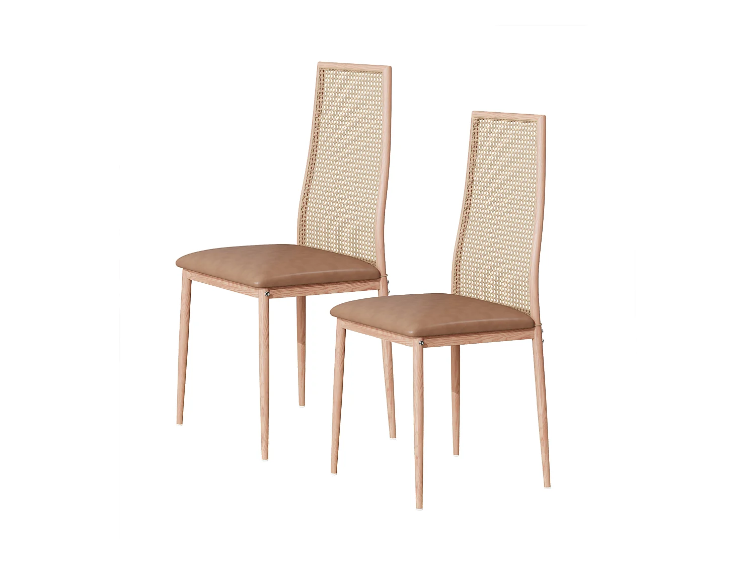 Chaises de Salle à Manger, Lot de 2 Chaise Rembourrée avec Dossier Haut Rotin et Pieds Métal,Modernes Chaises d'appoint pour Cuisine Salon Café -Beige