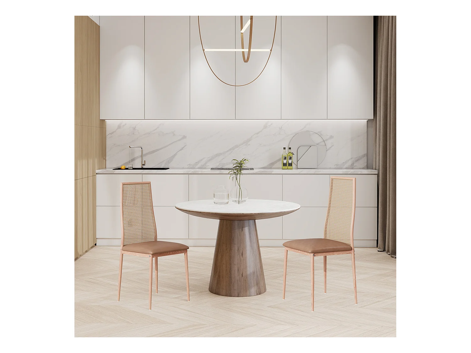 Chaises de Salle à Manger, Lot de 2 Chaise Rembourrée avec Dossier Haut Rotin et Pieds Métal,Modernes Chaises d'appoint pour Cuisine Salon Café -Beige