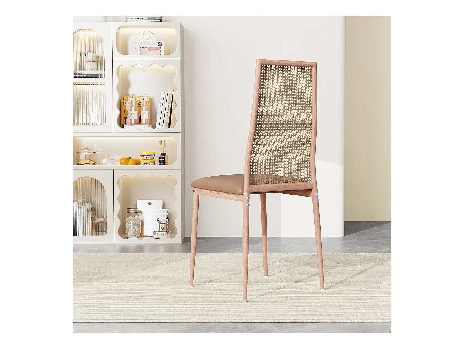 Chaises de Salle à Manger, Lot de 2 Chaise Rembourrée avec Dossier Haut Rotin et Pieds Métal,Modernes Chaises d'appoint pour Cuisine Salon Café -Beige