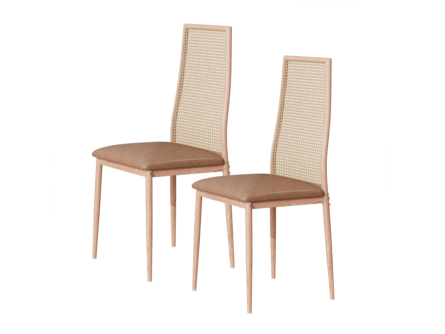 Chaises de Salle à Manger - Lot de 2 Chaise Rembourrée avec Dossier Haut Rotin et Pieds Métal - Modernes Chaises d'appoint pour Cuisine Salon Café - Beige