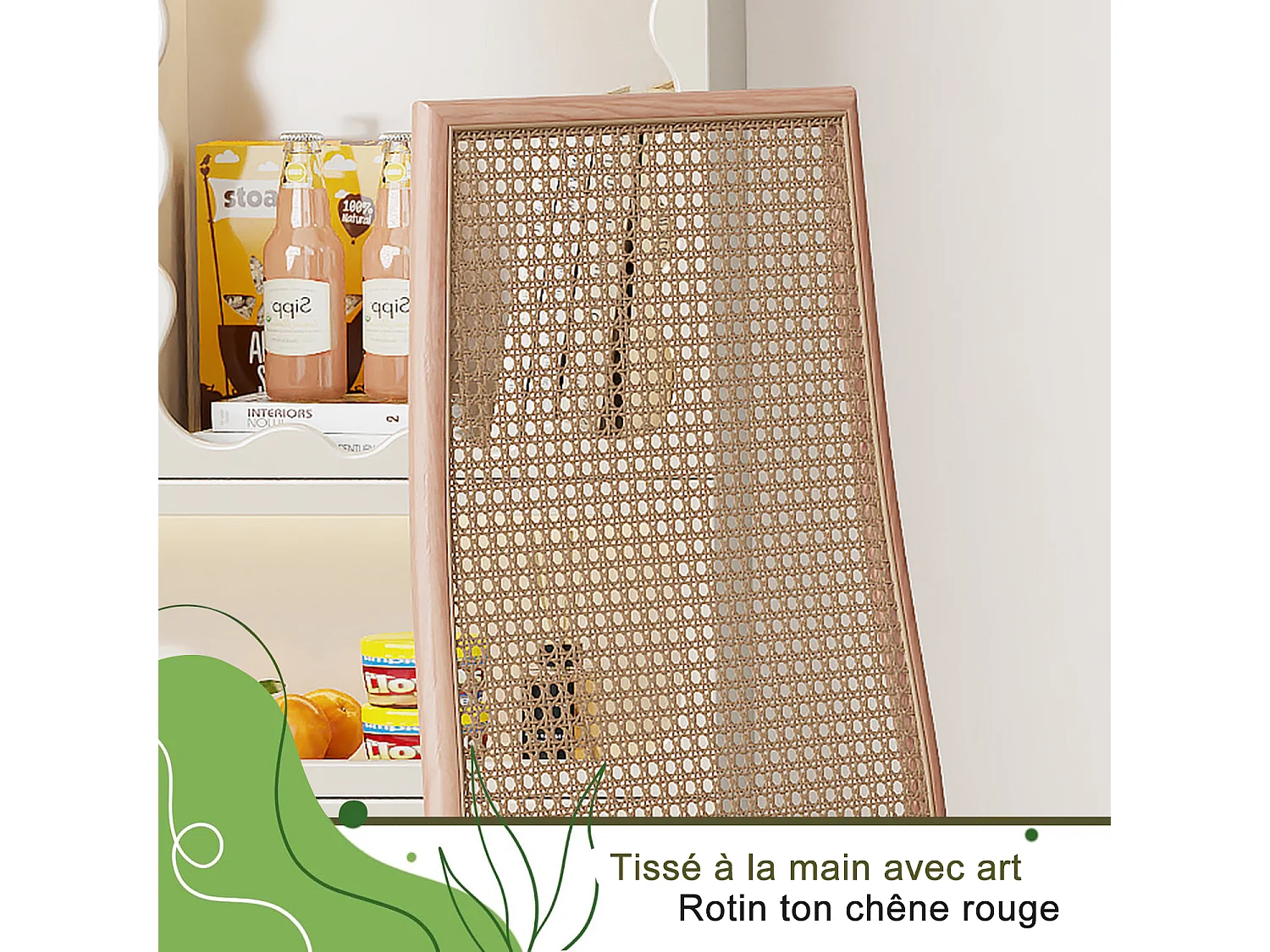 Chaises de Salle à Manger - Lot de 2 Chaise Rembourrée avec Dossier Haut Rotin et Pieds Métal - Modernes Chaises d'appoint pour Cuisine Salon Café - Beige