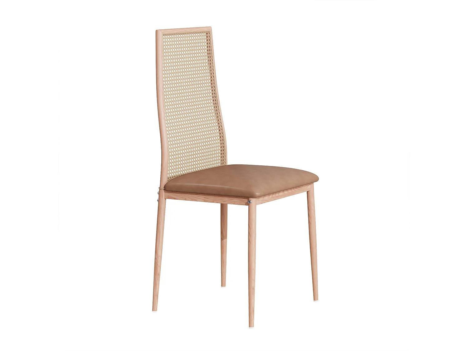 Chaises de Salle à Manger - Lot de 2 Chaise Rembourrée avec Dossier Haut Rotin et Pieds Métal - Modernes Chaises d'appoint pour Cuisine Salon Café - Beige