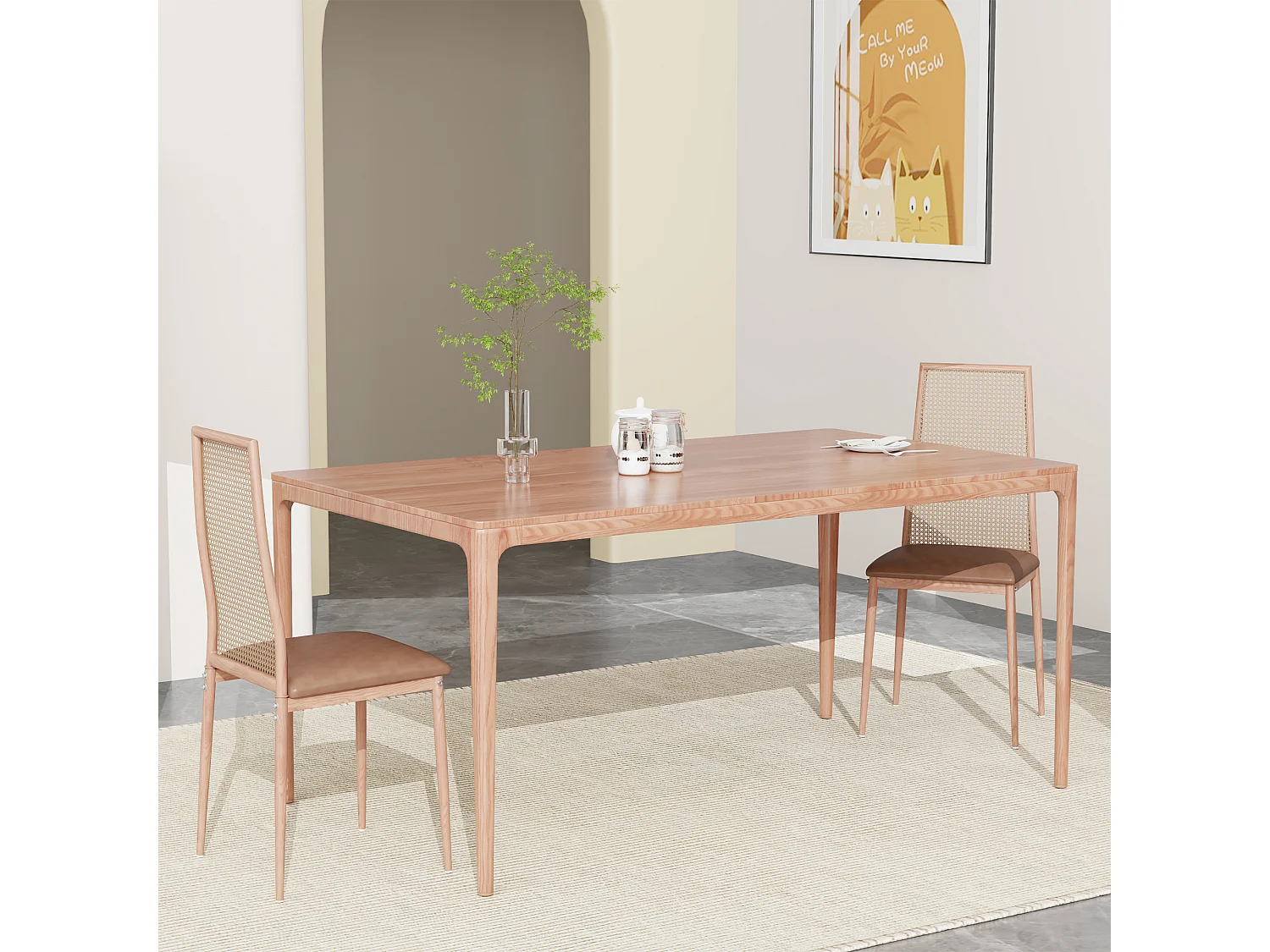 Chaises de Salle à Manger - Lot de 2 Chaise Rembourrée avec Dossier Haut Rotin et Pieds Métal - Modernes Chaises d'appoint pour Cuisine Salon Café - Beige