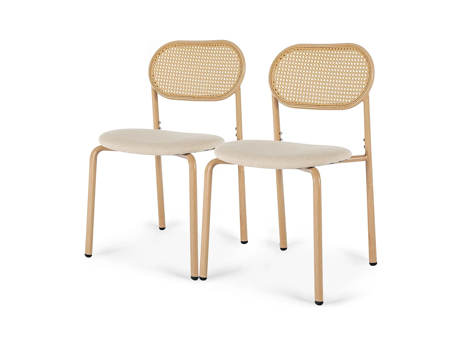 Lot de 2 Chaises de Salle à Manger,Modernes Chaise de Cuisine avec Dossier en Rotin et Pieds en Métal pour Salle à Manger, Salon, Beige (Beige, 2 PCS)