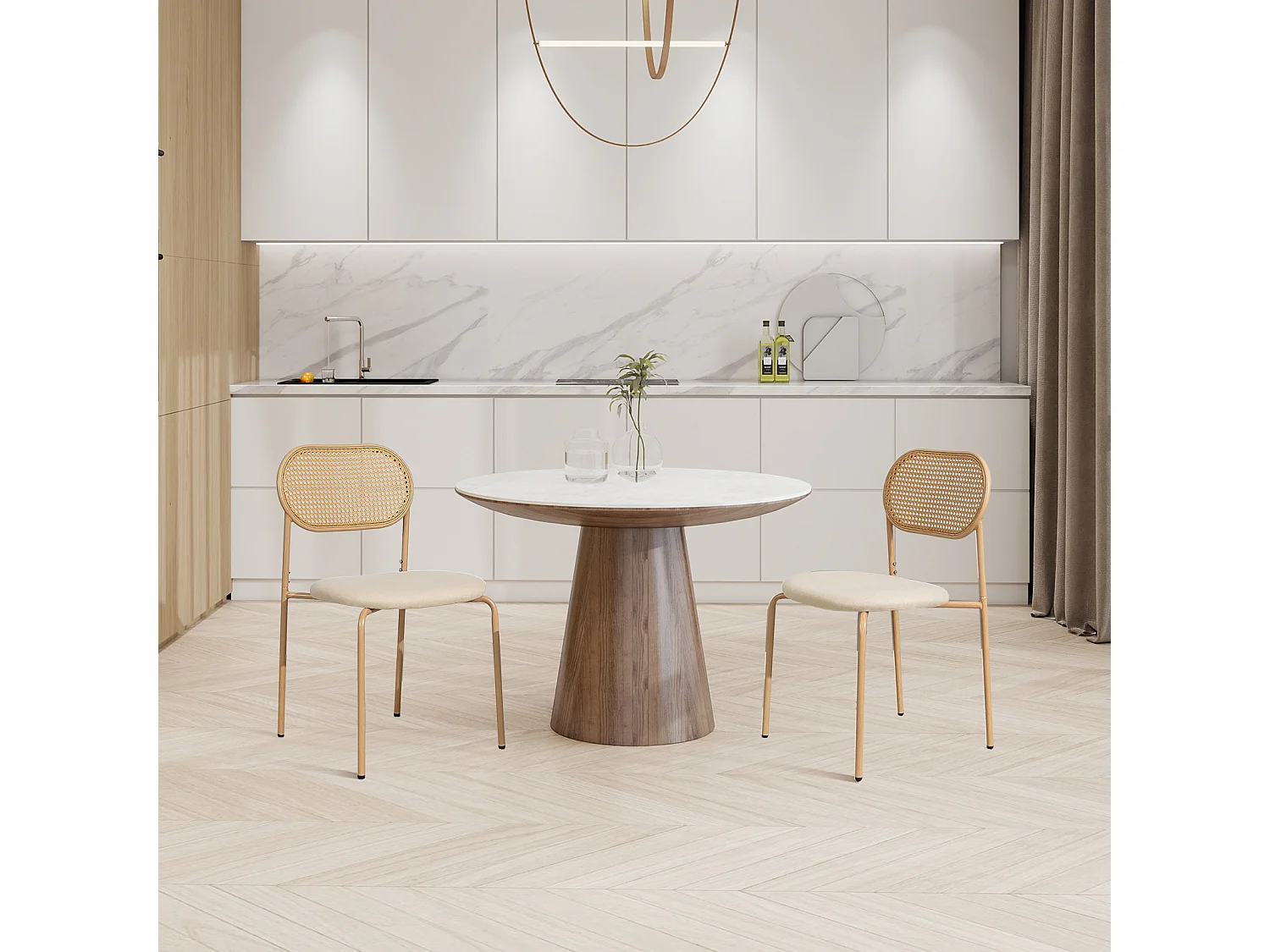 Lot de 2 Chaises de Salle à Manger - avec Dossier en Rotin et Pieds en Métal - Modernes - pour Salle à Manger,Salon - Beige