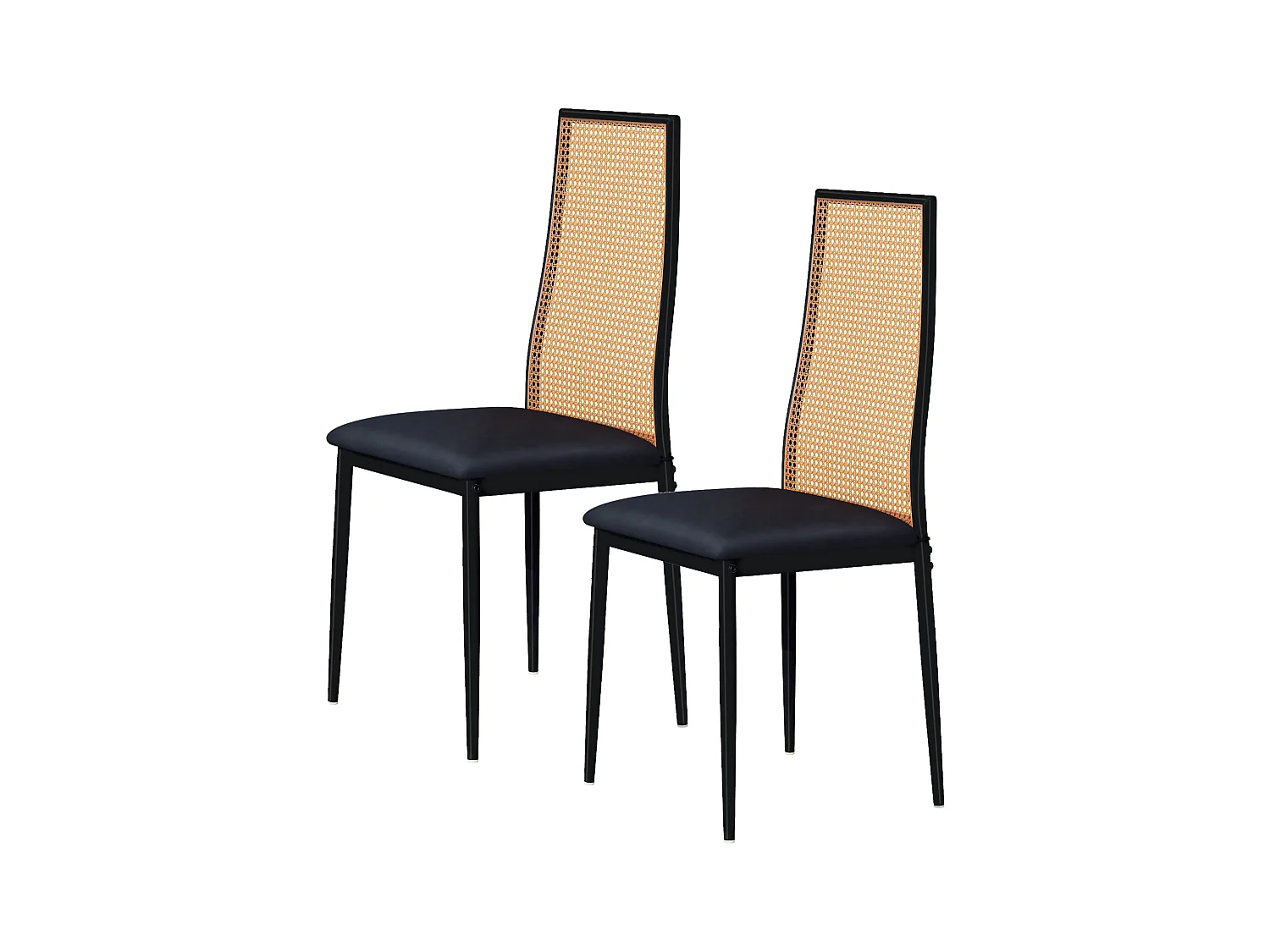Chaises de Salle à Manger, Lot de 2 Chaise Rembourrée avec Dossier Haut Rotin et Pieds Métal,Modernes Chaises d'appoint pour Cuisine Salon Café -Noir