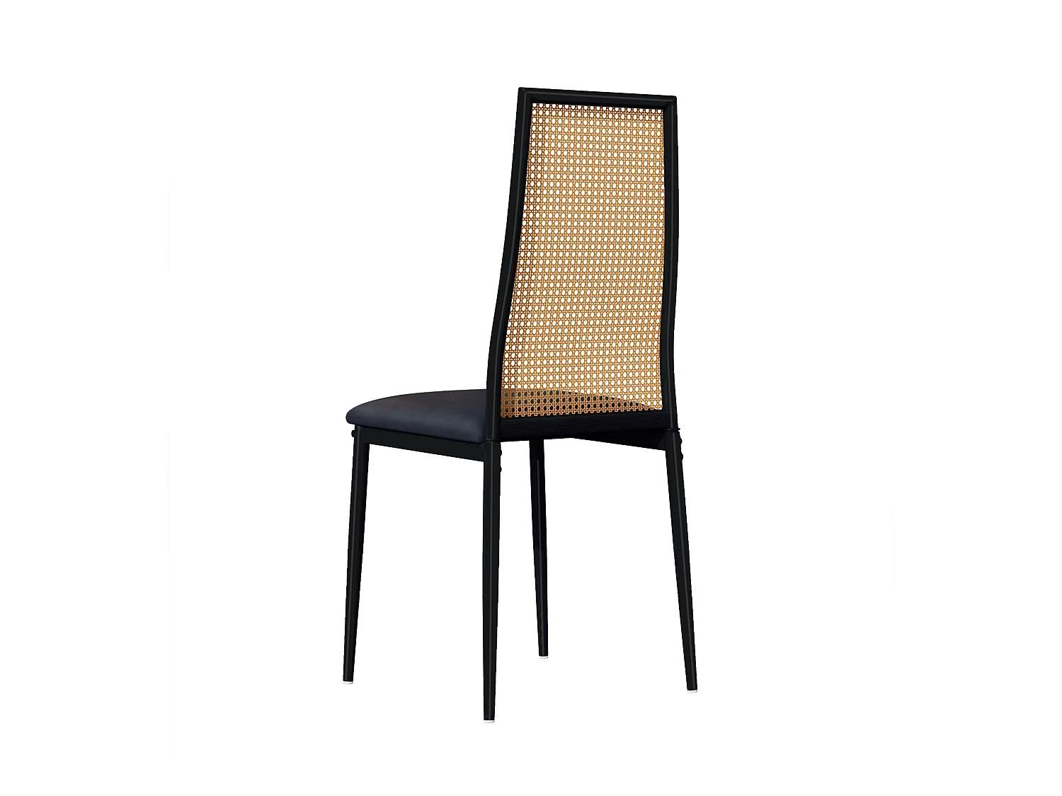 Chaises de Salle à Manger, Lot de 2 Chaise Rembourrée avec Dossier Haut Rotin et Pieds Métal,Modernes Chaises d'appoint pour Cuisine Salon Café -Noir