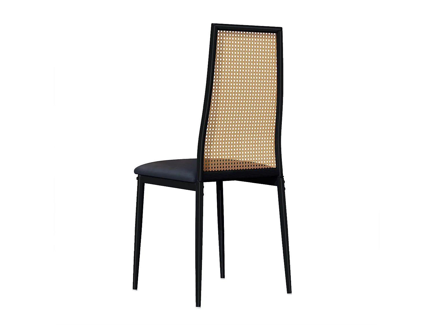 Chaises de Salle à Manger - Lot de 2 Chaise Rembourrée avec Dossier Haut Rotin et Pieds Métal - Modernes Chaises d'appoint pour Cuisine Salon Café - Noir