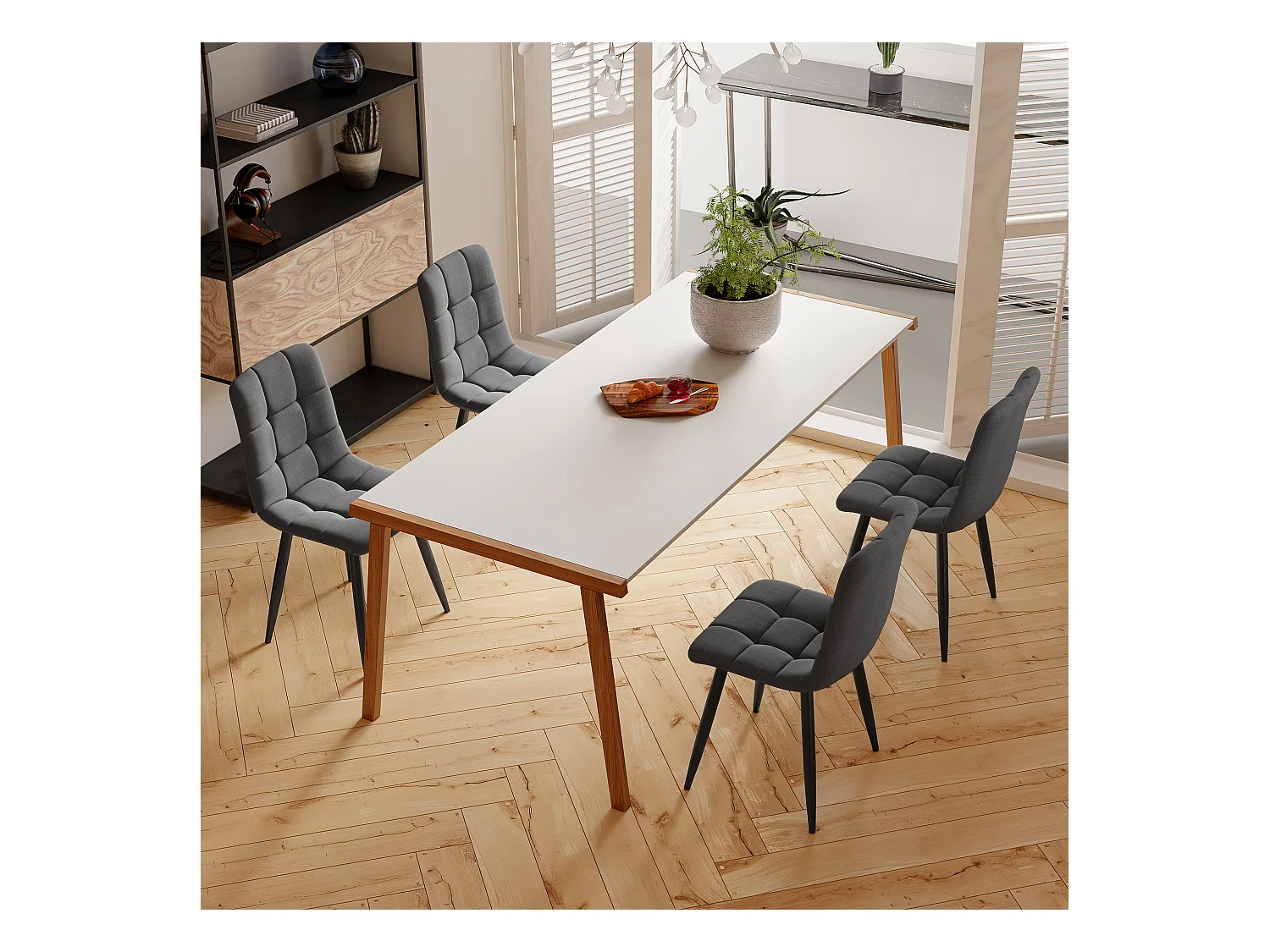 Lot de 4 chaises de salle à manger modernes rembourrées avec dossier, chaise de cuisine, chaise de salon, assise en lin, pour bureau, chambre à coucher, Gris foncé