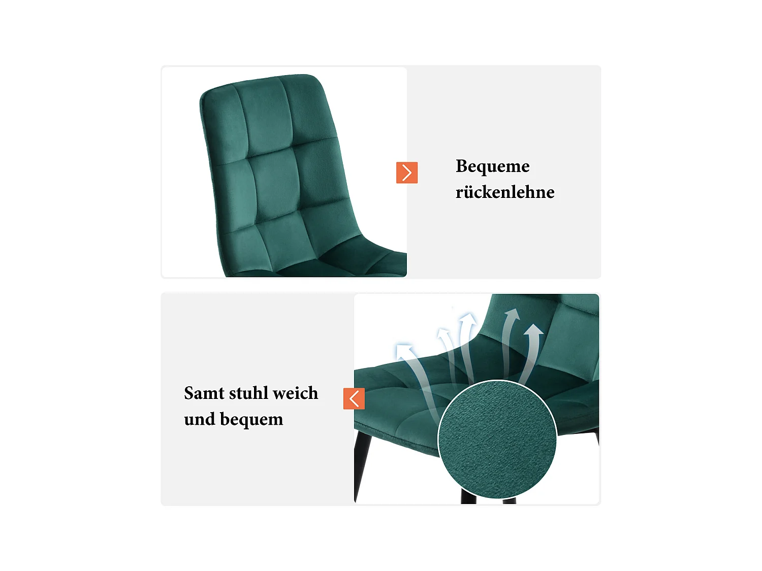 Lot de 4 chaises de salle à manger modernes rembourrées avec dossier, chaise de cuisine, chaise de salon, assise en velours, pour bureau, chambre à coucher, vert