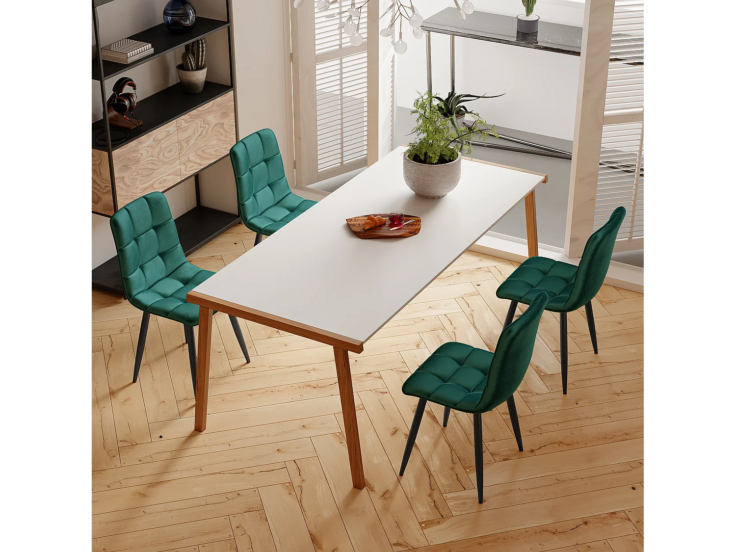 Lot de 4 chaises de salle à manger modernes rembourrées avec dossier - velours - vert - Pour cuisine,salon