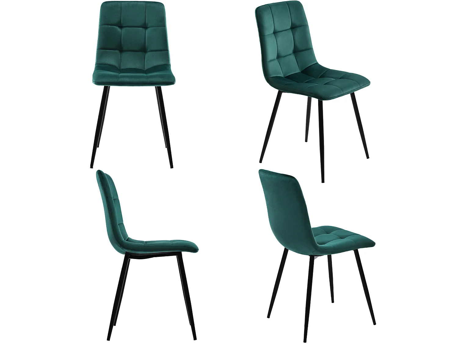 Lot de 4 chaises de salle à manger modernes rembourrées avec dossier - velours - vert - Pour cuisine,salon