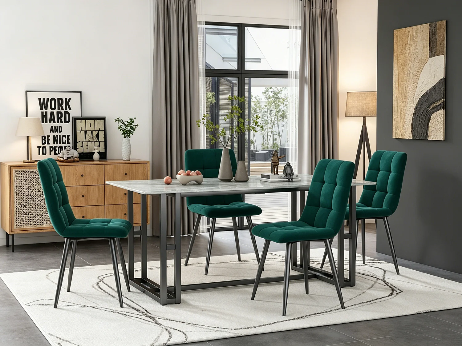 Lot de 4 chaises de salle à manger modernes rembourrées avec dossier - velours - vert - Pour cuisine,salon