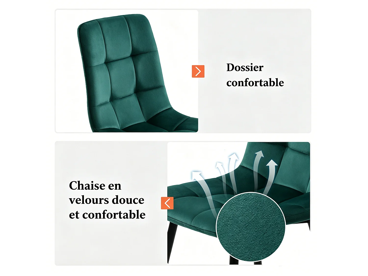 Lot de 4 chaises de salle à manger modernes rembourrées avec dossier - velours - vert - Pour cuisine,salon