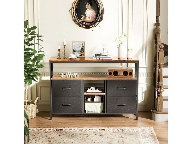 Commode Chambre  avec LED& 3 Tiroirs - Armoire à tiroirs multifonctionnelle pour Chambre et Salon - 137 * 30 * 78 cm - Vintage et Noir