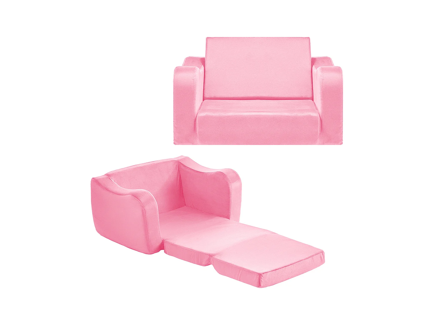 Kinder Sofa SucceBuy 2-in-1 Umbaubar in Liege, Klappbares und Weiches Schlafsofa, mit Armlehnen, aus 28D Schwamm und Kurzem Flor, Rosa, M