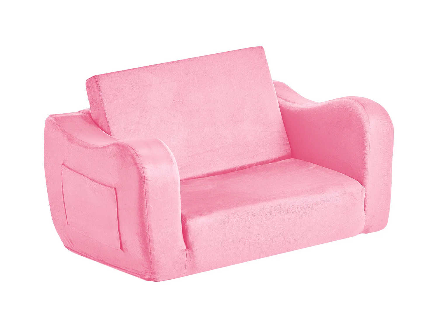 Kinder Sofa SucceBuy 2-in-1 Umbaubar in Liege, Klappbares und Weiches Schlafsofa, mit Armlehnen, aus 28D Schwamm und Kurzem Flor, Rosa, M