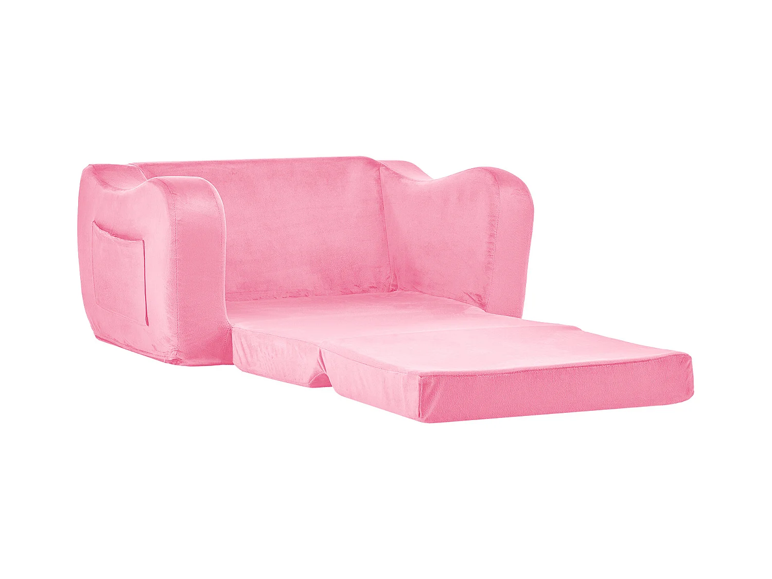 Kinder Sofa SucceBuy 2-in-1 Umbaubar in Liege, Klappbares und Weiches Schlafsofa, mit Armlehnen, aus 28D Schwamm und Kurzem Flor, Rosa, M