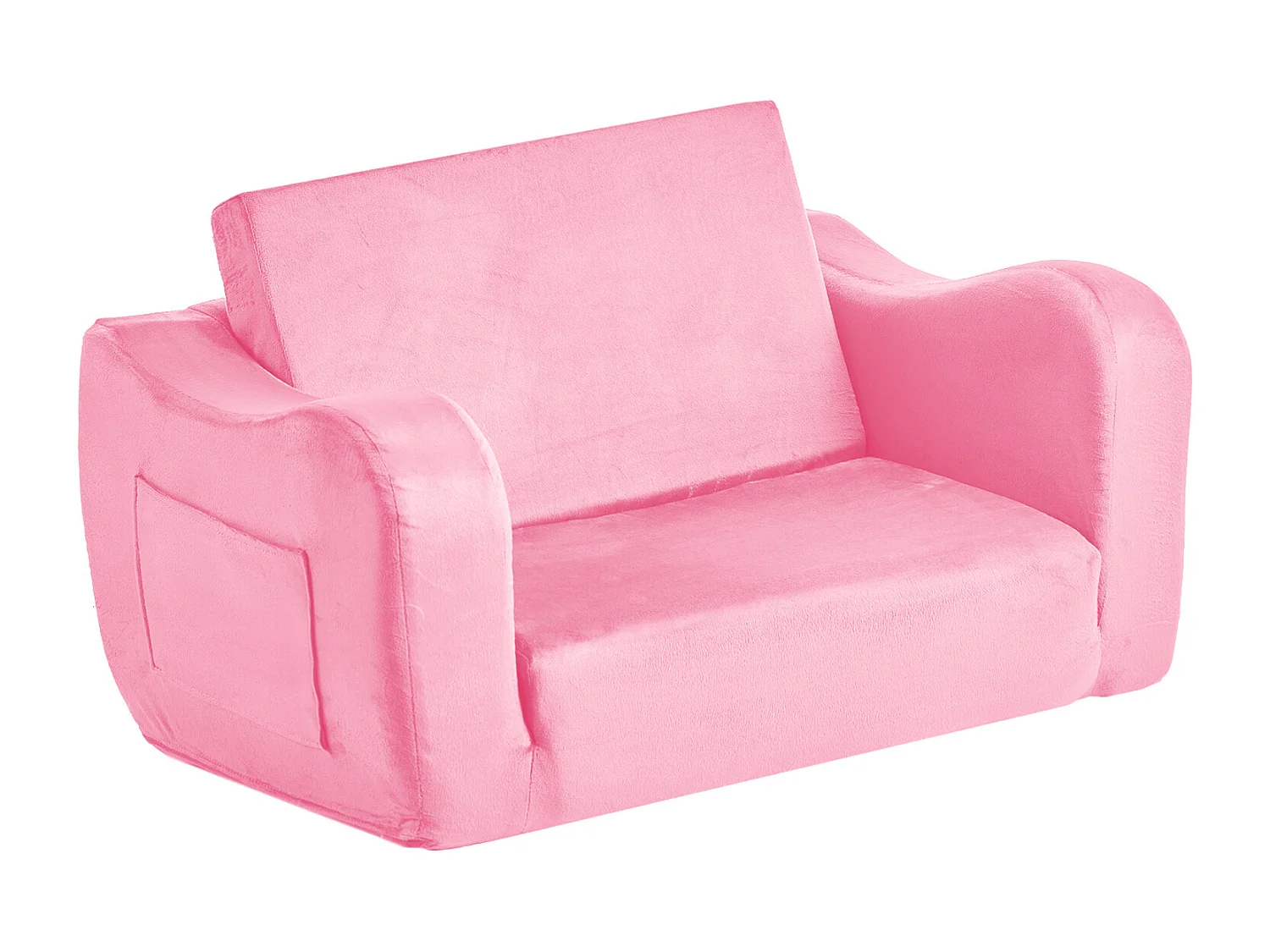Canapé pour Enfants SucceBuy 2-en-1 Convertible en Chaise Longue, Canapé-lit Pliable et Moelleux, avec Accoudoirs, en Éponge 28D et Poils Courts, Rose, M