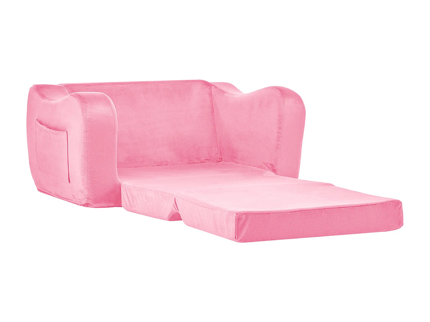 Canapé pour Enfants SucceBuy 2-en-1 Convertible en Chaise Longue, Canapé-lit Pliable et Moelleux, avec Accoudoirs, en Éponge 28D et Poils Courts, Rose, M