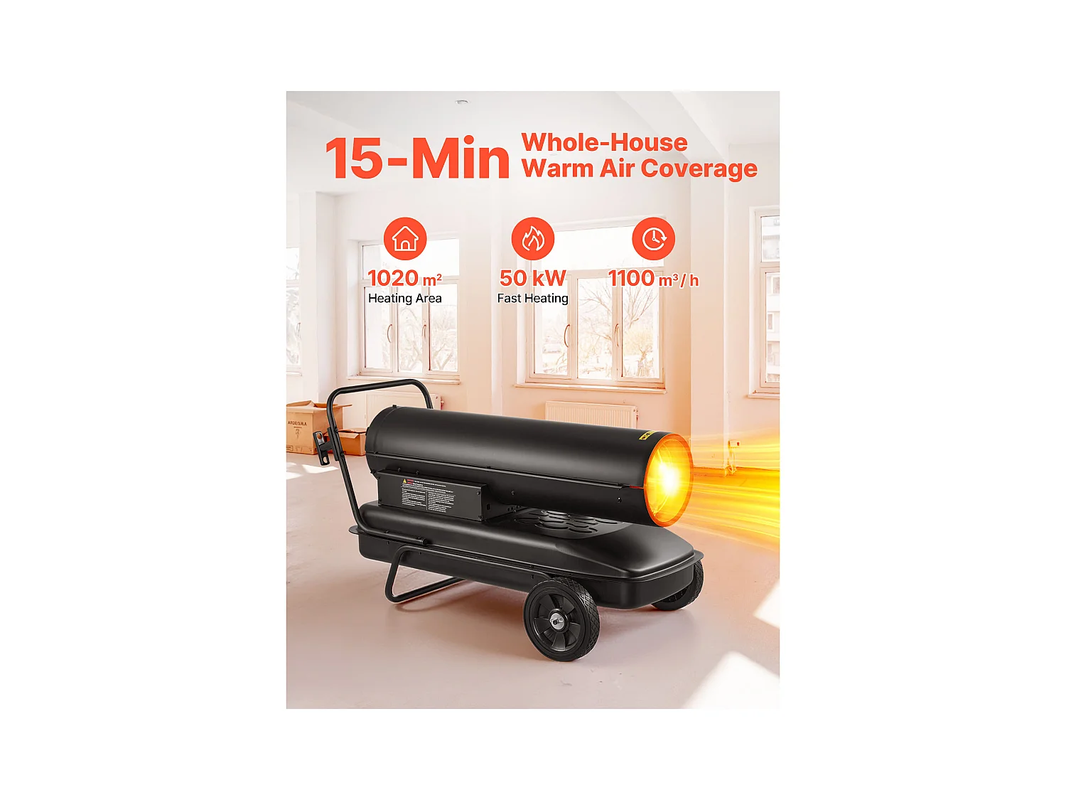 Calentador de Aire Soplado SucceBuy de Queroseno Diésel, 50 kW, Calentador de Apoyo sobre Ruedas, con Temperatura Ajustable, Tipo Soplador, para Obra, Garaje