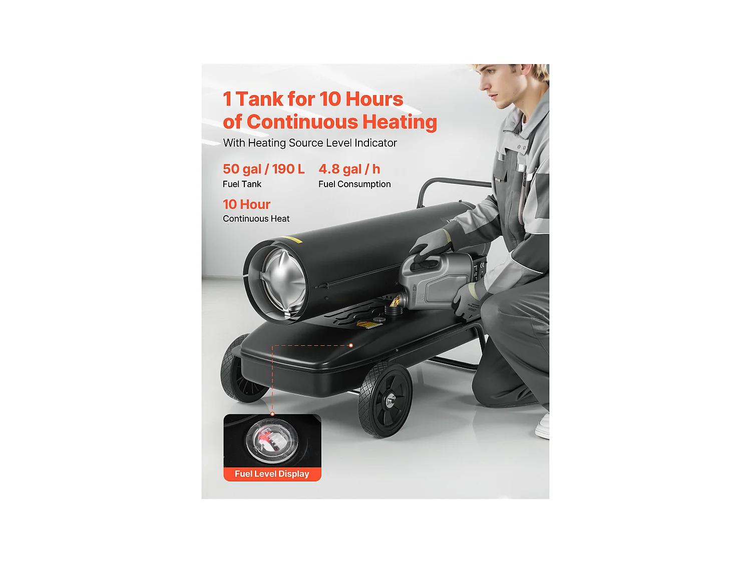 Calentador de Aire Soplado SucceBuy de Queroseno Diésel, 50 kW, Calentador de Apoyo sobre Ruedas, con Temperatura Ajustable, Tipo Soplador, para Obra, Garaje