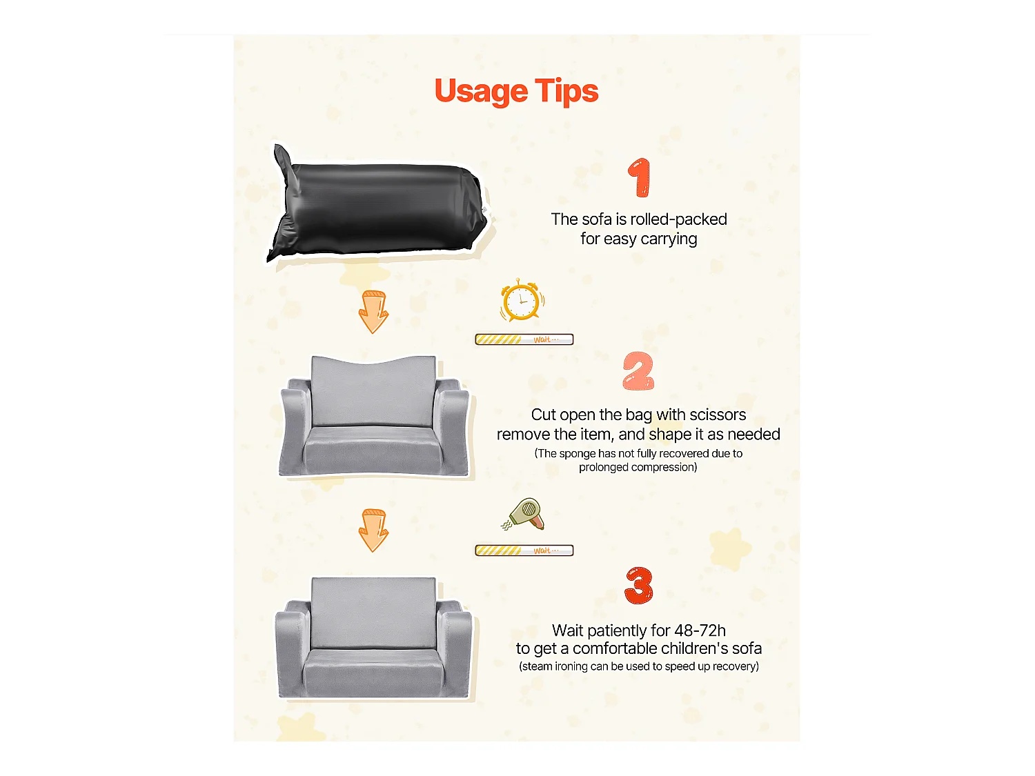 Kanapa dla Dzieci SucceBuy 2-w-1 Przekształcana w Leżankę, Składane i Miękkie Łóżko Kanapowe, z Podłokietnikami, z Gąbki 28D i Krótkim Włosiem, Szary, M