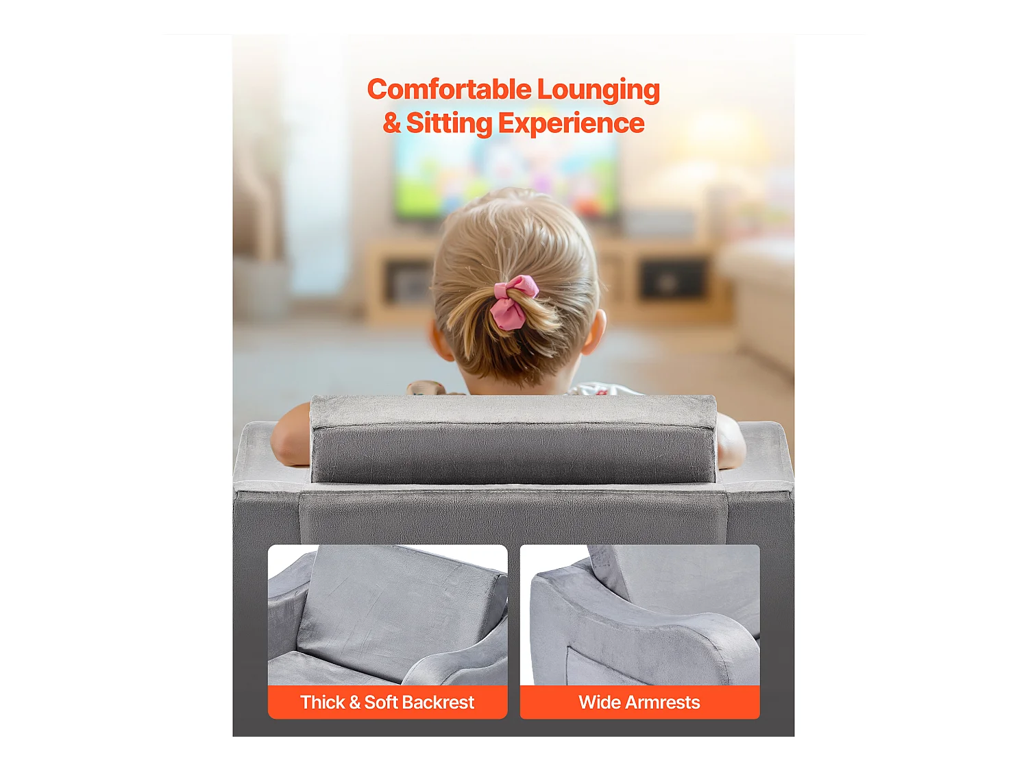 Kanapa dla Dzieci SucceBuy 2-w-1 Przekształcana w Leżankę, Składane i Miękkie Łóżko Kanapowe, z Podłokietnikami, z Gąbki 28D i Krótkim Włosiem, Szary, M