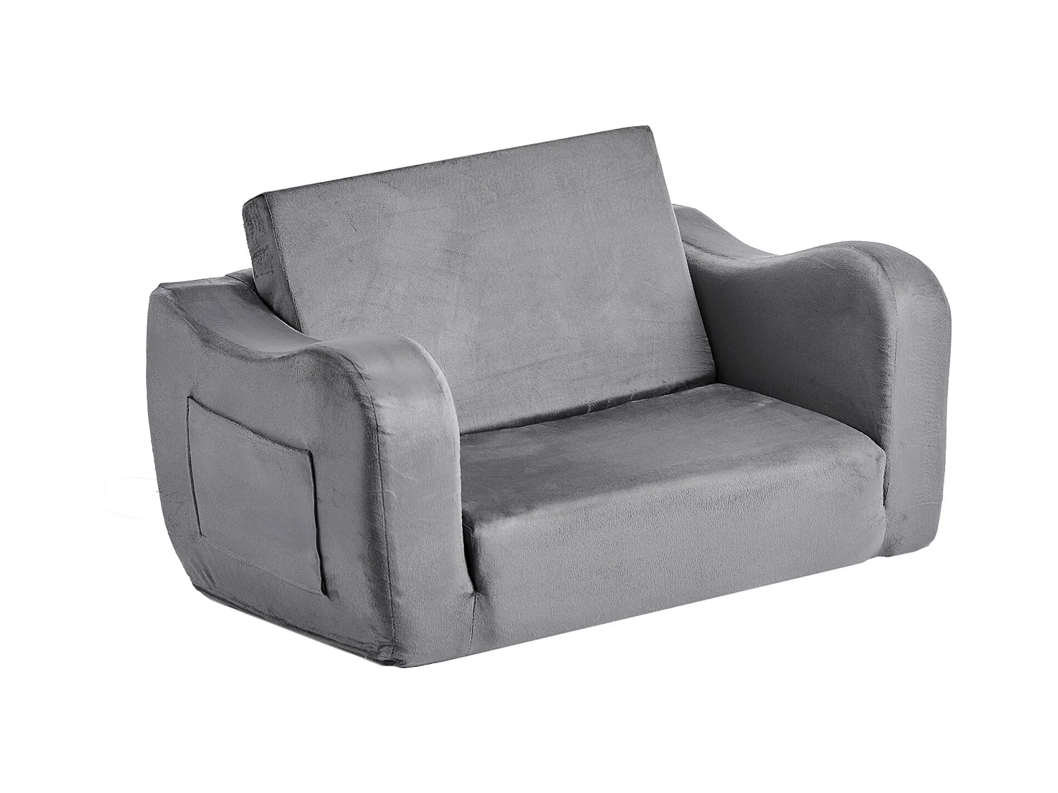 Kanapa dla Dzieci SucceBuy 2-w-1 Przekształcana w Leżankę, Składane i Miękkie Łóżko Kanapowe, z Podłokietnikami, z Gąbki 28D i Krótkim Włosiem, Szary, M