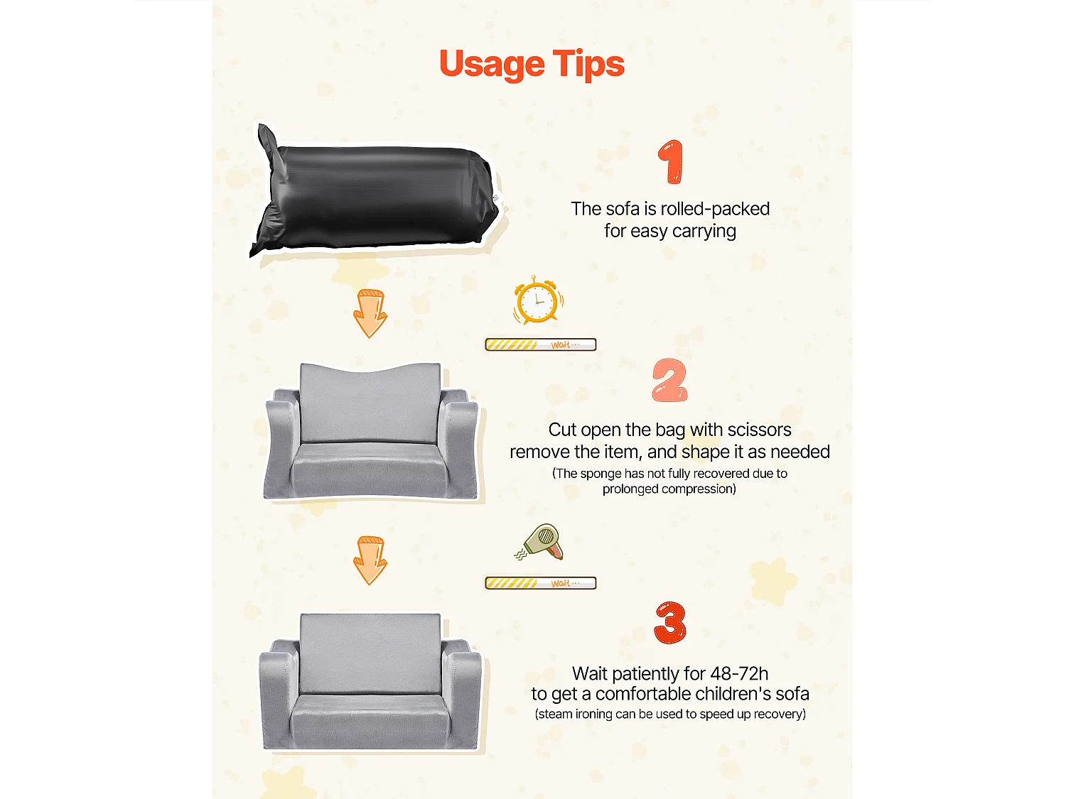 Kanapa dla Dzieci SucceBuy 2-w-1 Przekształcana w Leżankę, Składane i Miękkie Łóżko Kanapowe, z Podłokietnikami, z Gąbki 28D i Krótkim Włosiem, Szary, M