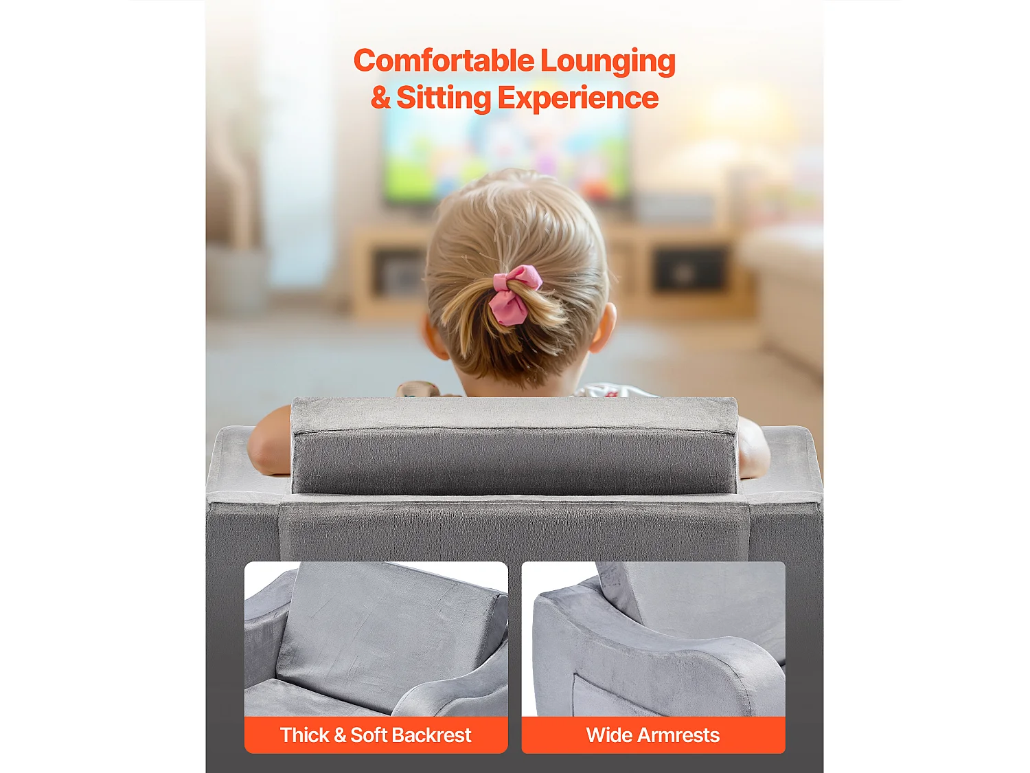 Kanapa dla Dzieci SucceBuy 2-w-1 Przekształcana w Leżankę, Składane i Miękkie Łóżko Kanapowe, z Podłokietnikami, z Gąbki 28D i Krótkim Włosiem, Szary, M