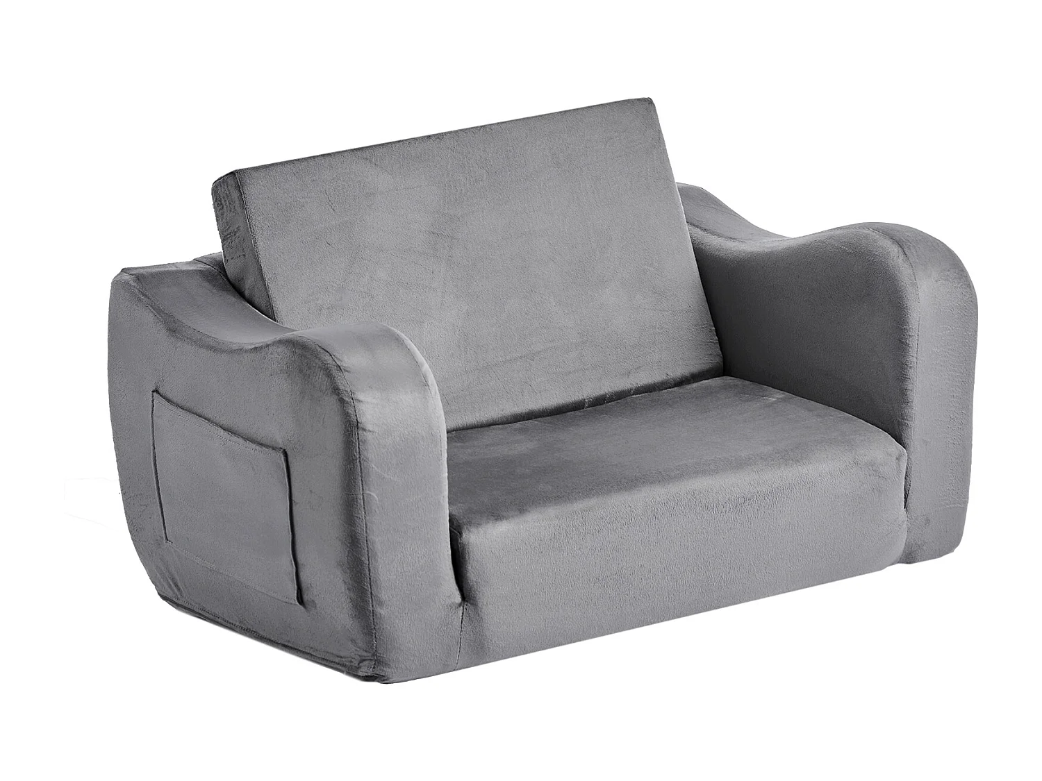 Kanapa dla Dzieci SucceBuy 2-w-1 Przekształcana w Leżankę, Składane i Miękkie Łóżko Kanapowe, z Podłokietnikami, z Gąbki 28D i Krótkim Włosiem, Szary, M