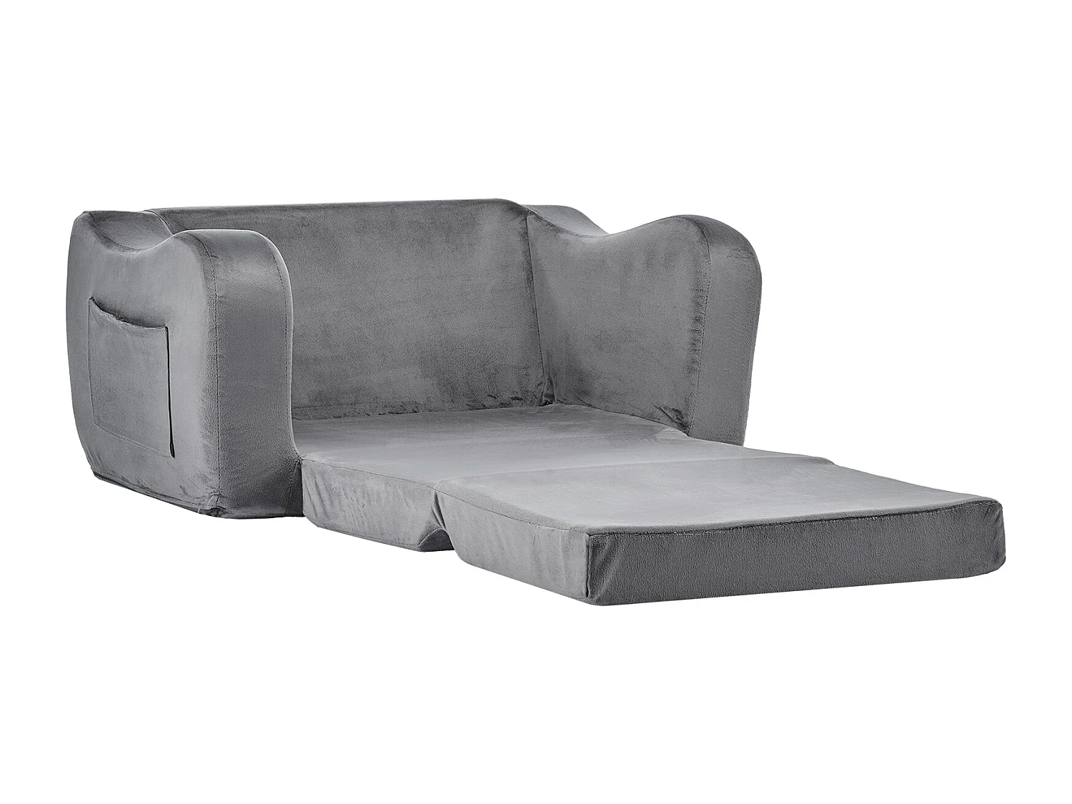 Kanapa dla Dzieci SucceBuy 2-w-1 Przekształcana w Leżankę, Składane i Miękkie Łóżko Kanapowe, z Podłokietnikami, z Gąbki 28D i Krótkim Włosiem, Szary, M