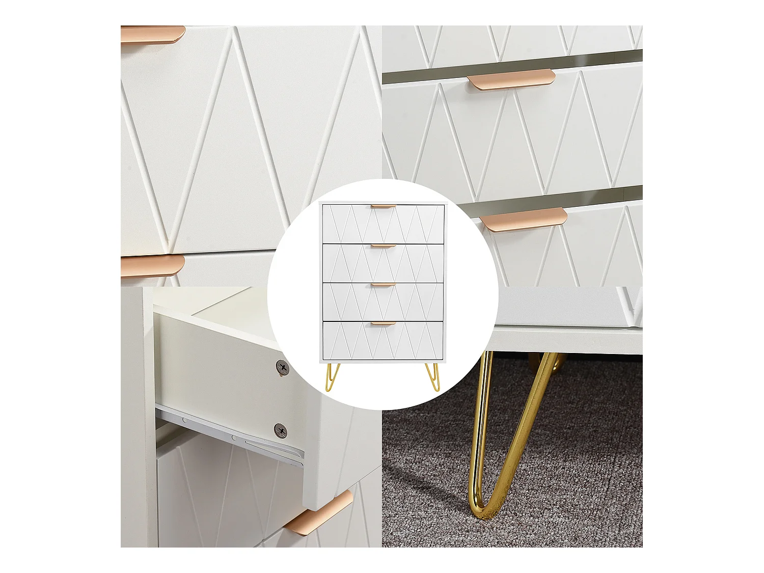 Commode Chambre 4 Tiroirs, Plafond Couleur Marbré, Meuble de Rangement, Chambre/Salon 90 x 34 x 60cm, Meuble Tiroir Rangement, Scandinave, Blanc