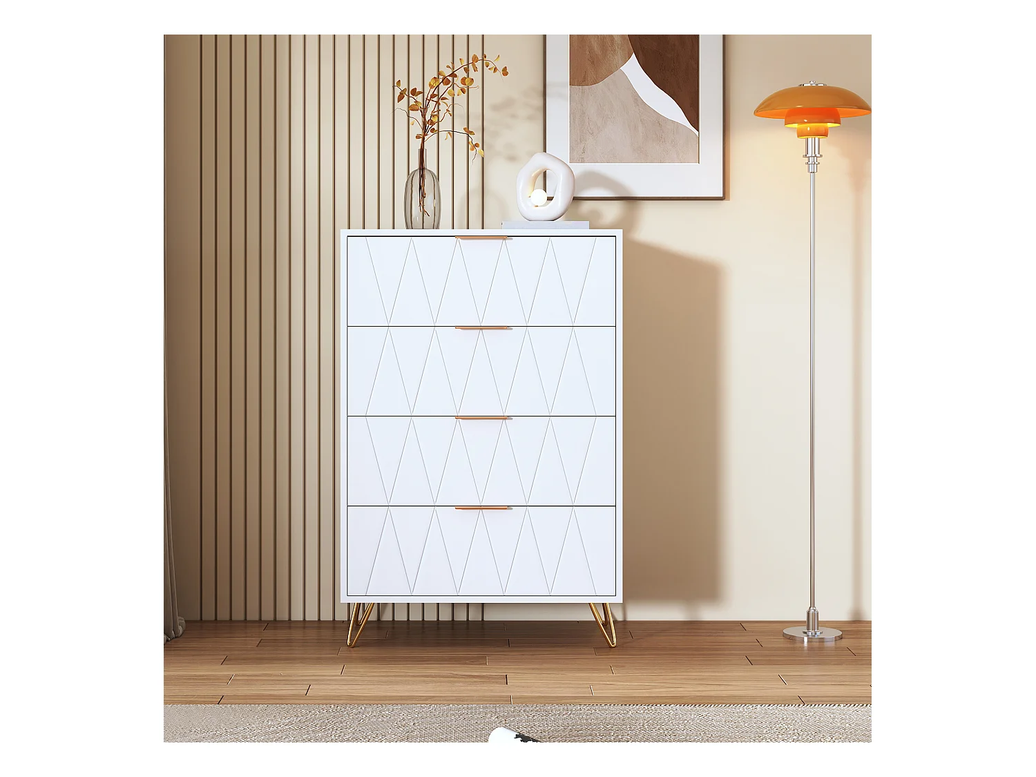 Commode Chambre 4 Tiroirs, Plafond Couleur Marbré, Meuble de Rangement, Chambre/Salon 90 x 34 x 60cm, Meuble Tiroir Rangement, Scandinave, Blanc