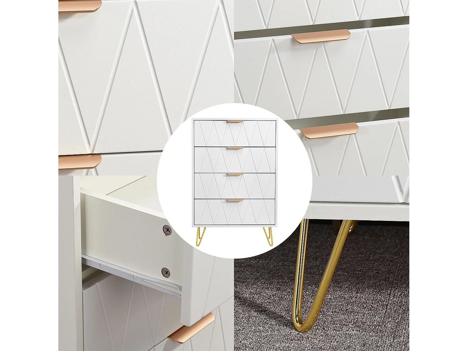 Commode Chambre 4 Tiroirs - Plafond Couleur Marbré - Meuble de Rangement - Chambre/Salon - 90 x 34 x 60cm - Meuble Tiroir Rangement - Scandinave - Blanc