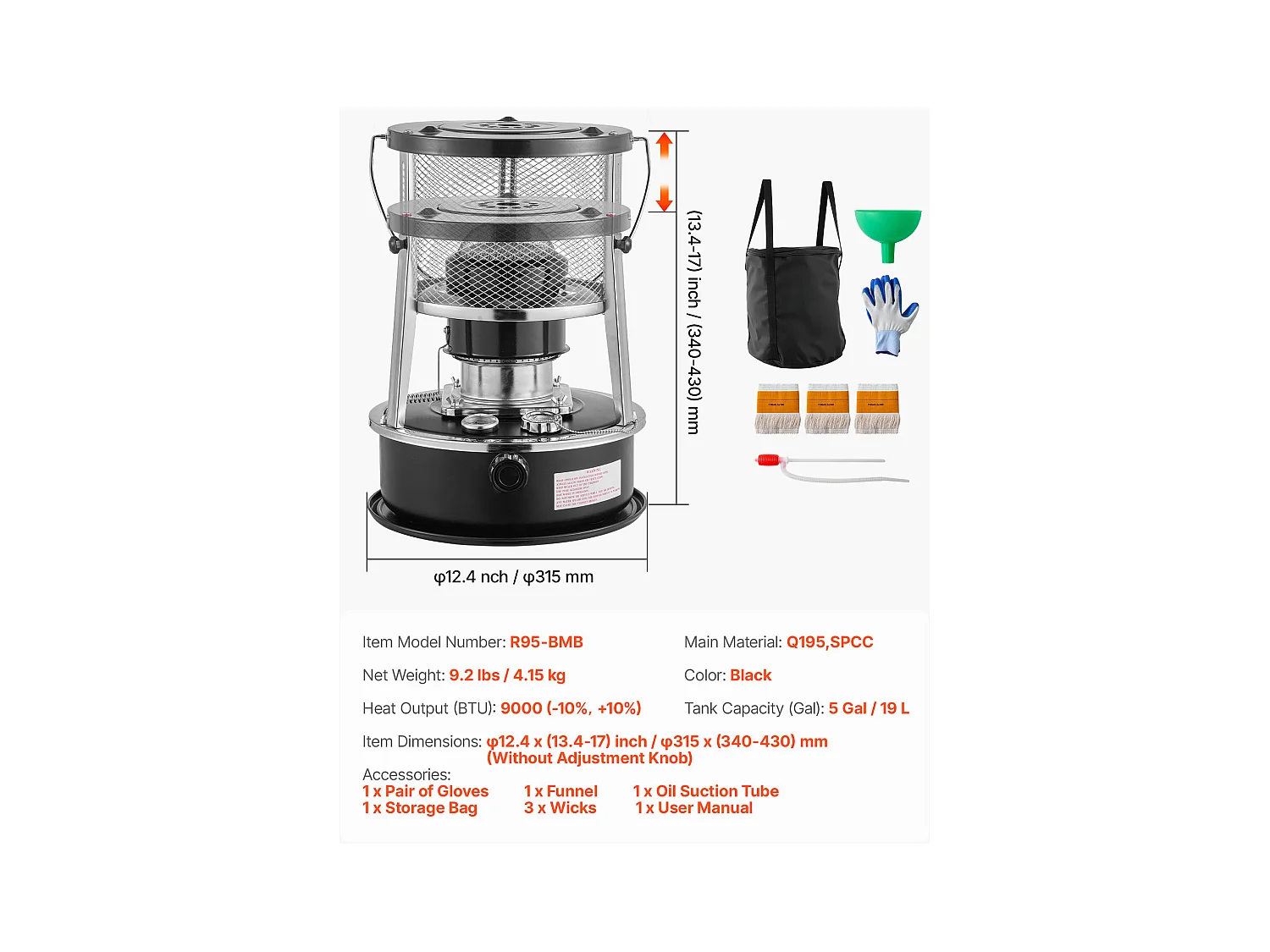 Calentador de Queroseno SucceBuy 9000 BTU Estufa de Petróleo Portátil No Eléctrica 2 en 1 con Altura, Llama Ajustables, para Interior