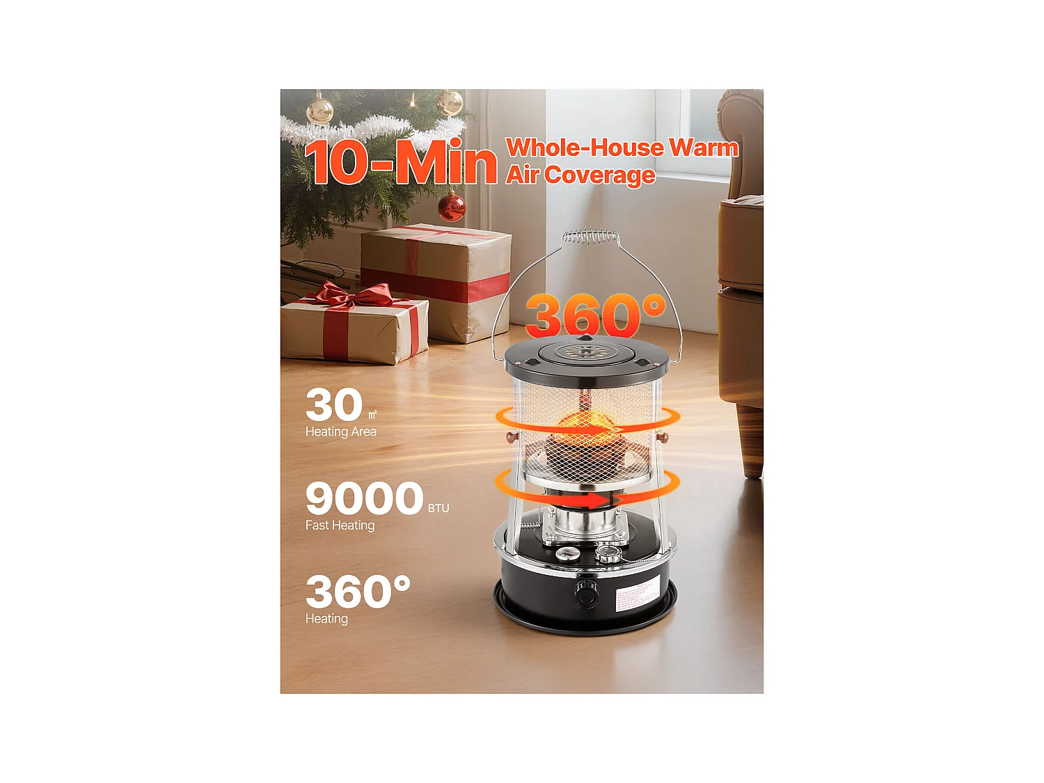 Calentador de Queroseno SucceBuy 9000 BTU Estufa de Petróleo Portátil No Eléctrica 2 en 1 con Altura, Llama Ajustables, para Interior