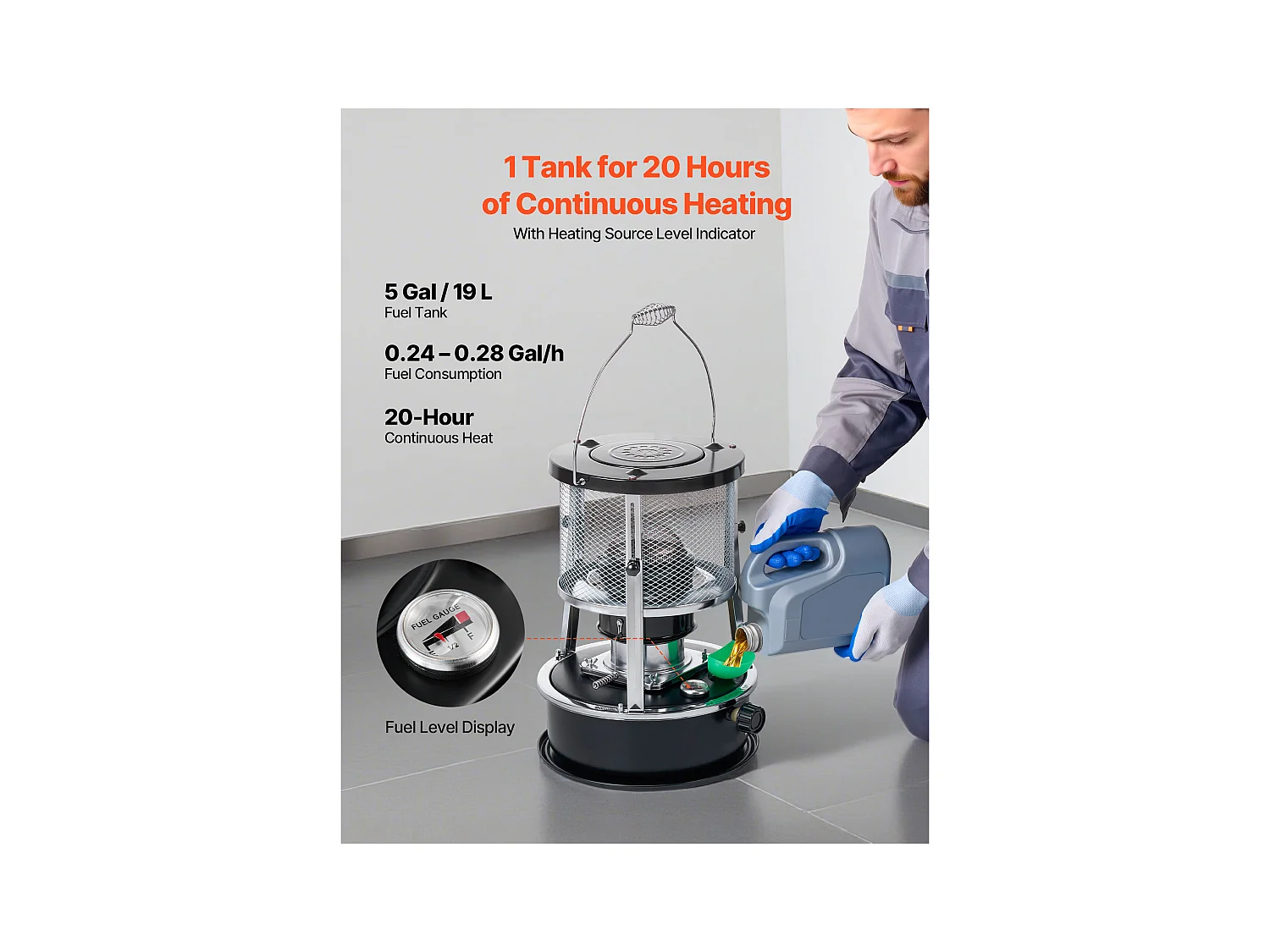 Calentador de Queroseno SucceBuy 9000 BTU Estufa de Petróleo Portátil No Eléctrica 2 en 1 con Altura, Llama Ajustables, para Interior