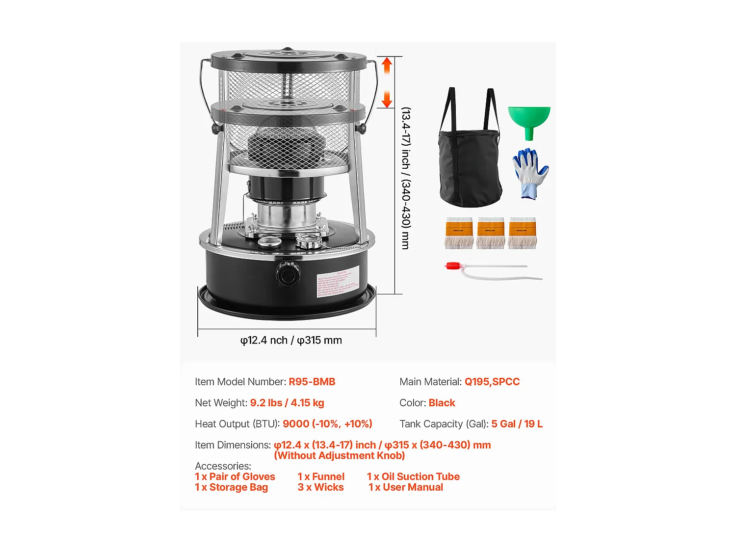 Heizgerät mit Kerosin SucceBuy 9000 BTU Tragbarer Nicht-Elektrischer Ölofen 2 in 1 mit Höhe, Einstellbare Flamme, für Innenräume