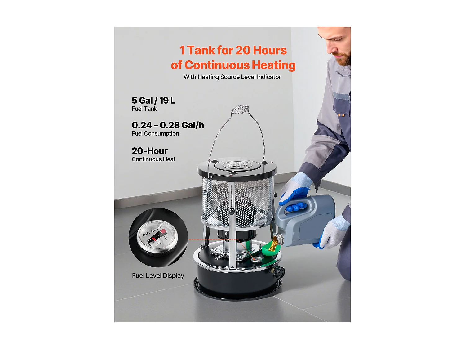 Heizgerät mit Kerosin SucceBuy 9000 BTU Tragbarer Nicht-Elektrischer Ölofen 2 in 1 mit Höhe, Einstellbare Flamme, für Innenräume