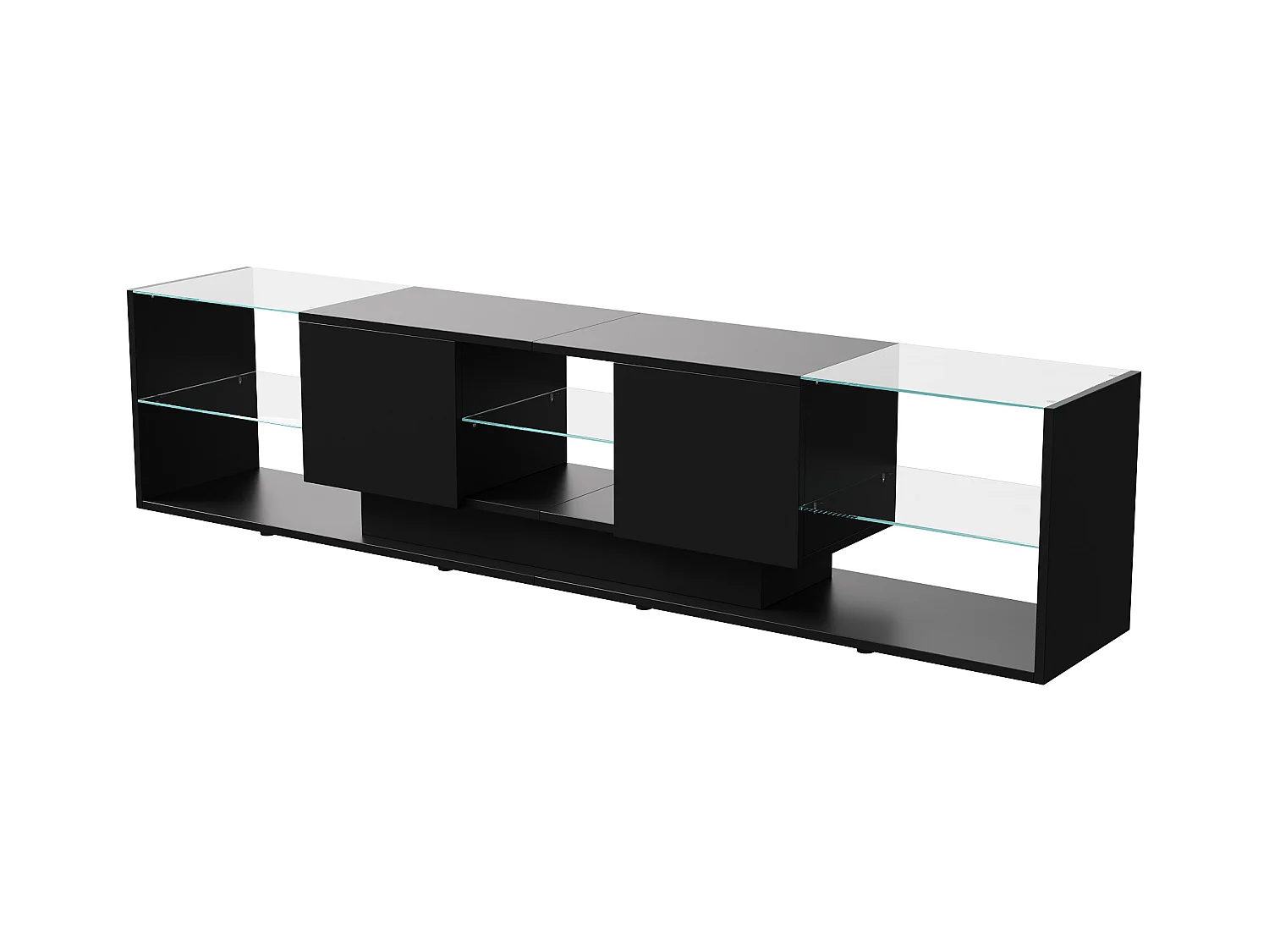 Meuble TV Moderne, Meuble TV Noir, Meuble TV Éclairage 24 LED RGB, Meuble Banc Télé avec 2 Tiroirs, Moderne, 200x35x45cm, Noir