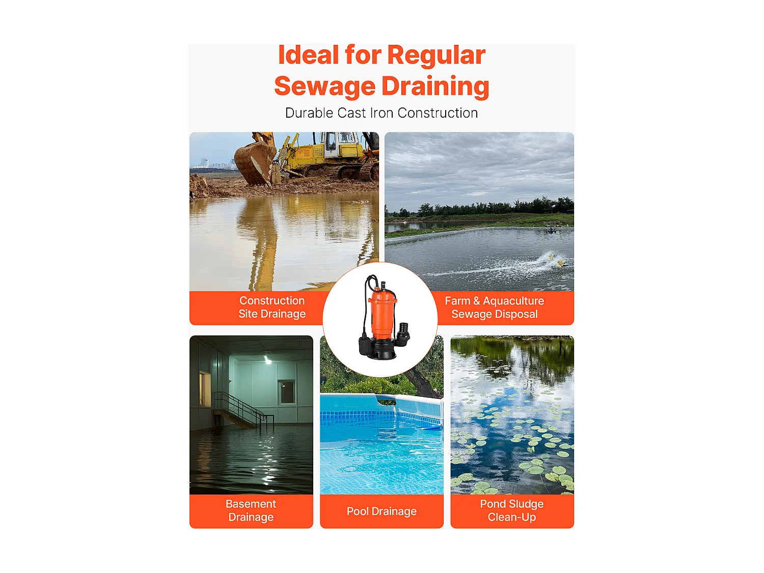 Pompa Zanurzeniowa Ścieki SucceBuy 1500 W Pompa Szambo Żeliwo 21000 L/h z Automatycznym Wyłącznikiem Pływakowym, Wysokość Podnoszenia 18 m, do Basenów