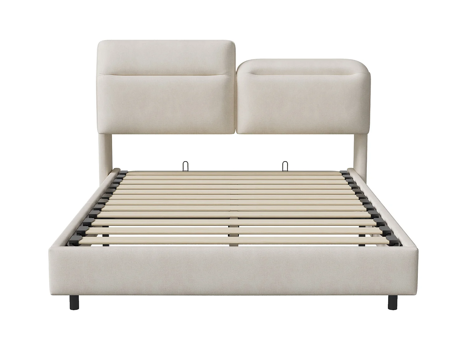 Lit adulte 160x200 cm à tête de lit pliante avec sommier à lattes - cadre de lit double 160x200 cm - Lit  coffre 160x200 cm soldes - tissu en velours - blanc cassé